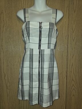 Forever 21 White & Black Plaid Zip-Front Mini Dress S